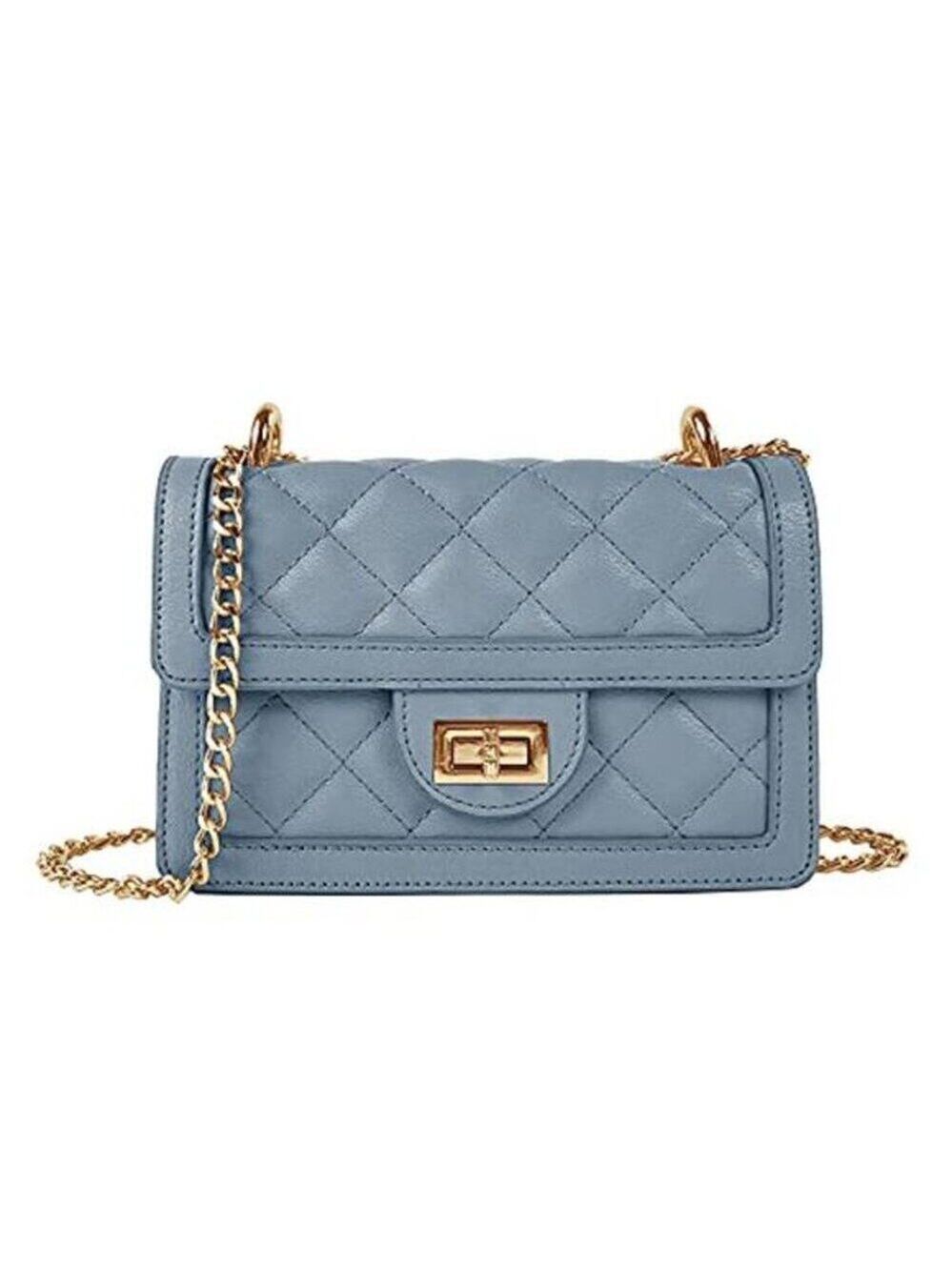 Small Light Blue Quilted Vegan Leather Crossbody Bag Mini Shoulder Bag Purse